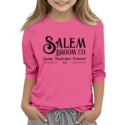 Little Girls Halloween Shirt Kids Letter Print Crewneck Graphic Tee 3/4 Sleeve Holiday Thanksgiving Tops Teen Casual Clothes