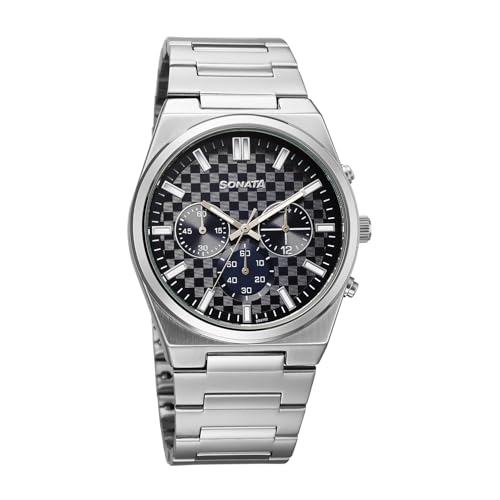 Image of Sonata Festive 2.0 Quartz Blue Round Dial Men's Watch | Stainless Steel Strap Material | Watches for Men Analog - 77201SM01