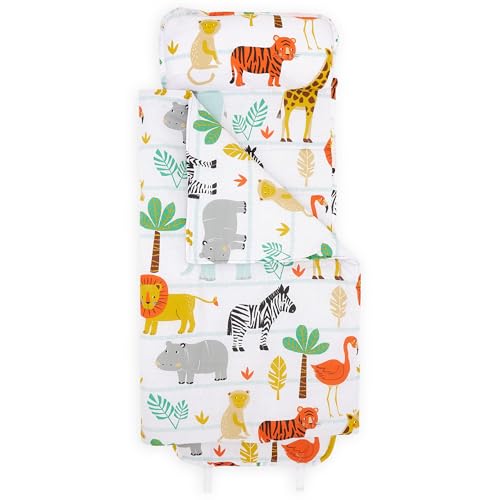 Bloomsbury Mill - Nap Mat for Toddlers and Kids - Pillow Mat and Blanket Included - All-in-One Sleeping Bag for Nursery & Ready Bed for Nap Time and Sleepovers - Travel Essentials 135 x 50 cm Safari