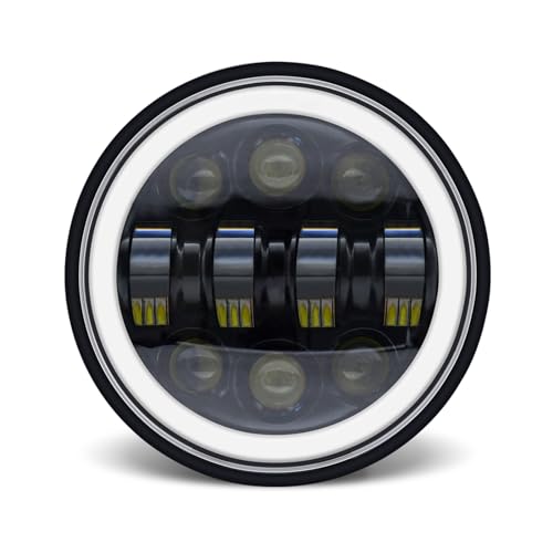 Jemora Phare LED 5-3/4 5,75 Pouces, 1 Phare de Moto Rond avec DRL/Clignotants/Feux de Croisement/Feux de Route IP67 étanche de Remplacement pour Motos et Voitures