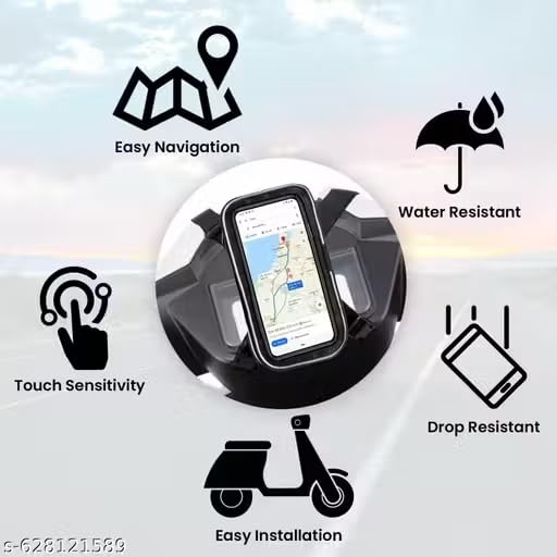 Image of Polyester Handlebar Universal Mobile Holder Mount Pouch Bag Waterproof for Activa Jupiter EV Ola-S1 Pleasure Ntroq All Scooter Scooty Bike Fit 7 inches Phone (Orange)