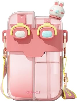 Double Drink Water Bottle, 2-Way Straw, Direct Drinking Children, 2 in 1, Kids Lightweight, 20.5 fl oz 580 ml, Birthday Gift 580 ML, Pink