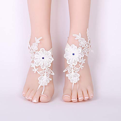 Daoyuan Tobillera para novia, playa con diamantes de imitación, zapatos descalzos descalzos,...