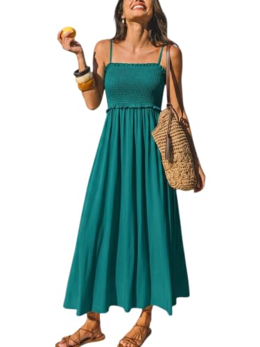Image of CUPSHE Women Spaghetti Straps Boho Maxi Dress Summer Sleeveless Smocked Floral Beach Long Dress Flowy Cruise Vacation Outfits