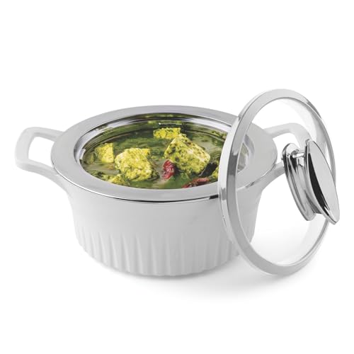 Image of SignoraWare Master Lock BPA Free Plastic Casserole | Inner Stainless Steel With Borosilicate Glass Lid | Perfect for Home, Kitchen & Gifting | Ideal for Storing & Serving Hot Meals (2 Ltr | White)