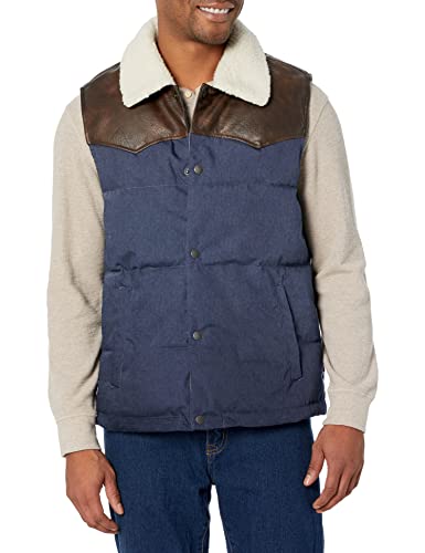 Levi's Men's Out West Mixed Media Puffer Vest, Faded Blue Denim, Large #TOP7