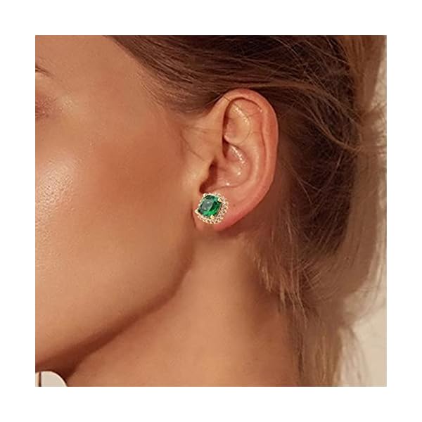ODETOJOY-1-Pair-Simulated-Emerald-Earrings-18K-Yellow-Gold-Plated-Square-Cubic-Zirconia-Simulated-Diamond-Halo-Stud-Earrings-for-Women-with-Gift-Box-with-Gift-Box ODETOJOY 1 Pair Simulated Emerald Earrings 18K Yellow Gold Plated Square Cubic Zirconia Simulated Diamond Halo Stud Earrings for Women with Gift Box with Gift Box (Green)