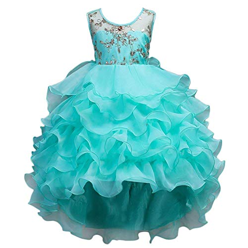 VERNASSA Girl Dress Kids Ruffles Lace Party Wedding Dresses Girl Birthday Party Turquoise