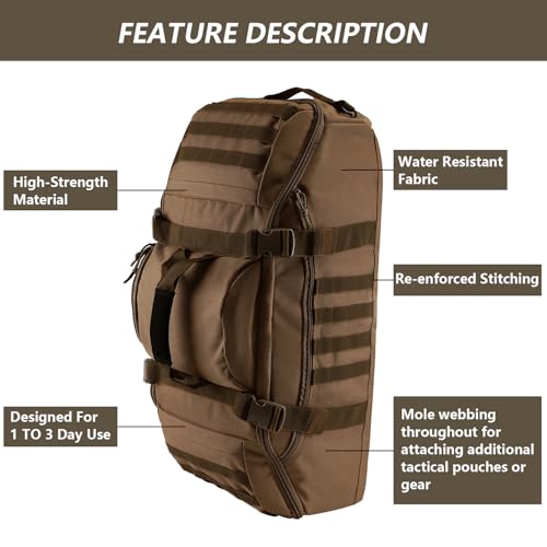 Image of Hannibal Tactical 65L Large Duffle Bag, 3-in-1 Tactical Backpack MOLLE Pack for Sports, Gym, Outdoor, Dark Brown