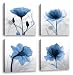 Moyedecor Art - 4 Panel Elegant Tulip Flower Canvas Print Wall Art Painting For Living Room Decor And Modern Home Decorations (Four 12X12in, Blue flower prints framed)