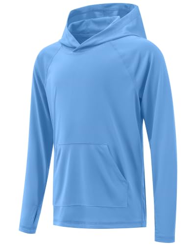 Image of Boys Rash Guard Long Sleeve Hoodie Swim Shirt with Pocket Youth Kids UPF 50+ Sun Protection Fishing Shirts Thumb Hole