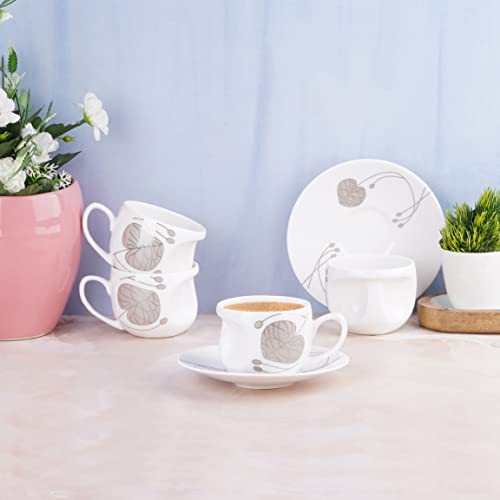 Image of Dandy Lines Face Platinum Leaf Cups & Saucers, Elegant Coffee Cups & Mugs, Eco-Ceramic, Pack of 12, Microwave & Dishwasher Safe, Great for Hosting & Gifting