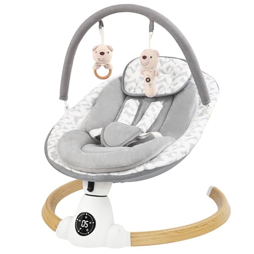 Baby Swing for Infants with 5 Swing Speeds, Portable Electric Baby Swing with Bluetooth, Remote Control & Touch Panel, 5-Point Harness,Indoor & Outdoor Use
