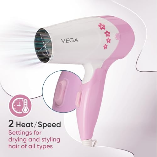 Vega Insta Glam Foldable 1000 Watts Hair Dryer with 2 Heat & Speed Settings, Detachable Nozzle, Overheat Cut-out, Quick Dry with 1000W, Hair Dryer for Women, VHDH-20, (Made in... - Image 4