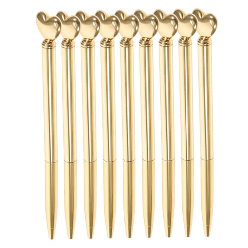 Bolígrafos dorados electroplateados con detalle de corazón, set de metal delgado de 9 piezas