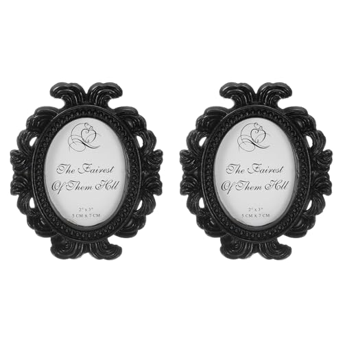 sourcing map 2 Pcs Vintage Resin Picture Frames, 3.7 x 3.1 Mini Picture Frames Oval Rectangle Wall Hanging Frames Display Frame Photo Holder for Home Wall Jewelry Display Hotel Decor, Black