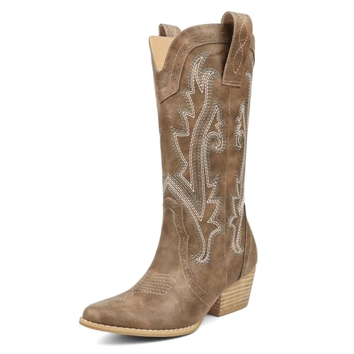 Image of MERUMOTE Cowboy Boots for Women Pointed Toe Embroidered Western Cowgirl Boots