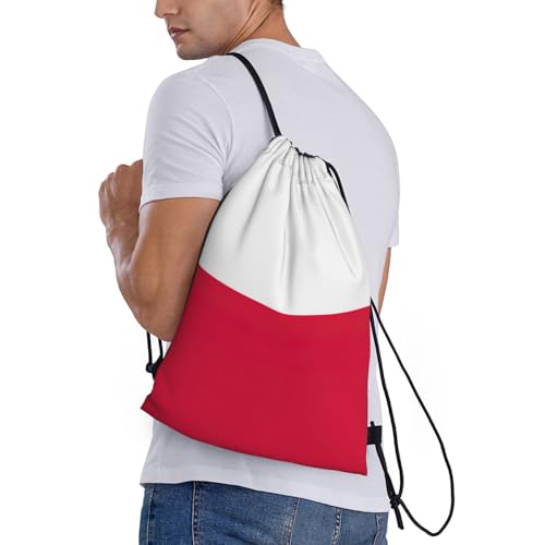 Polish Flag Print Drawstring Backpack Lightweight Sport Bag,Pull String Back Sack Suitable Gym,Travel3