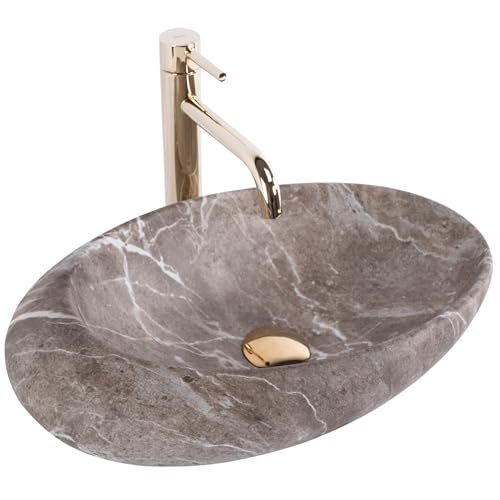 Rea VASQUE À POSER Roxy B Stone NATURE Lavabo Salle de Bain 490 x 310 x 135 mm en Céramique (gris)