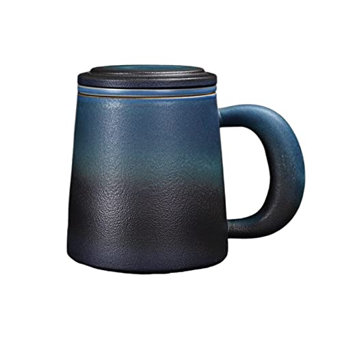 Antike Keramik-Kaffeetasse mit Deckel und Filter, 450 ml, ideal für heiße Getränke, Tee, Reisen und zu Hause, stilvolles Trinkgeschirr für Kaffeeliebhaber (Farbe: A)