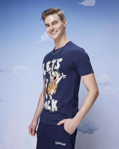 Image of Bewakoof X Cartoon Network Flintstones Men's Cotton Jersey Graphic Print Regular Fit Half Sleeve Round Neck T-Shirt | Tshirt for Men Cotton| Casual Wear | Street Wear