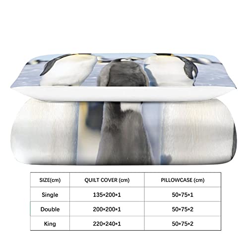 Housse de couette pingouin hypoallergénique microfibre 3D avec fermeture