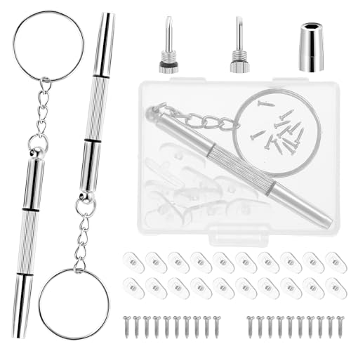 JIEYAO 3 Pcs Eyeglass Screwdriver Repair Kit, 3-in-1 Mini Glasses Screwdrivers, Eyeglass Repair Kit with 30 pcs Nose Pads & 33 Screws Eyeglasses Screw Replacement Set for Watch Clock Spectacle Repair