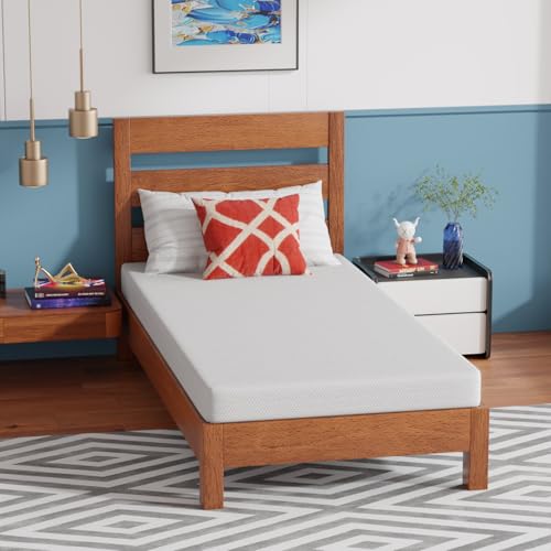 Image of PayLessHere 5 Inch Twin XL Green Tea Memory Foam Mattress Cooling Gel Infused Mattress,Medium Firm Mattresses Fiberglass Free /CertiPUR-US Certified /Bed-in-a-Box /Pressure Relieving Twin XL Size,White