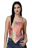 POPWINGS Blusa corta de satén con estampado casual para mujer, cuello cuadrado, sin mangas, última y elegante camiseta de verano, Multicolor, 40