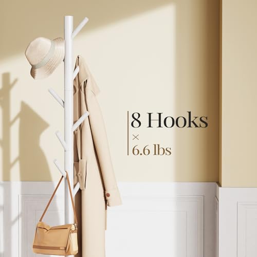 Pipishell Coat Rack, Coat Rack Freestanding with 3 Adjustable Sizes Coat Tree and 8 Hooks, Sturdy Wooden Coat Rack Stand for Cloathes, Hat, Used in Bedroom/Office/Hallway/Bedroom - Image 3