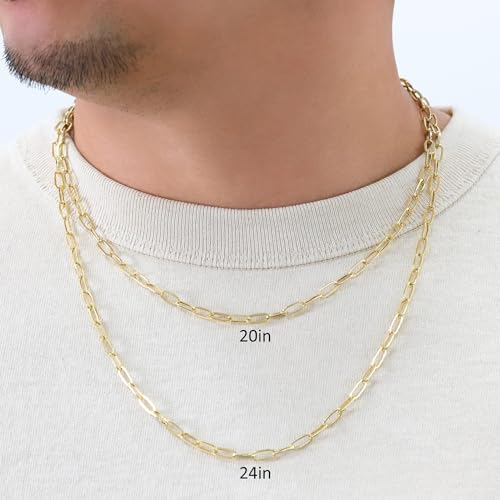 Nuragold 10k Real Yellow Gold Paperclip 4mm Elongated Cable Link Necklace (16"-24") Dainty Italian Jewelry for Men & Women3