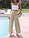 Faleave Women's Cotton Linen Summer Palazzo Pants Flowy Wide Leg Beach Trousers with Pockets(Khaki-S)
