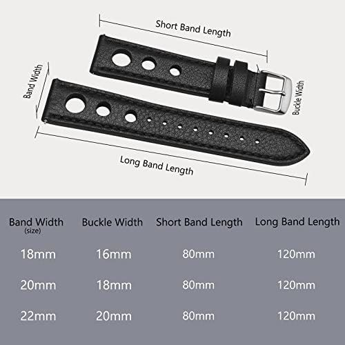 Bisonstrap Rally Watch Bands, Shrunken Leather Watch Straps For Men, 20Mm, Black With Silver Buckle #TOP4