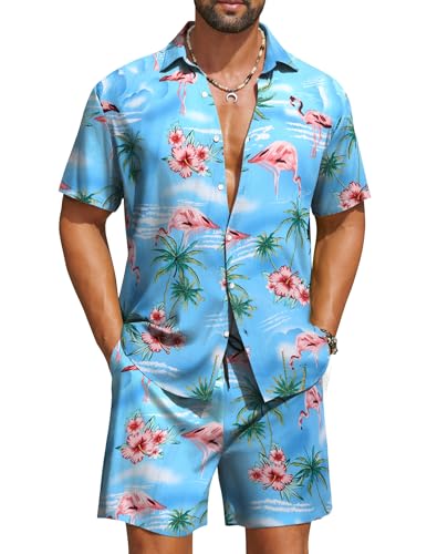 COOFANDY Men's Casual Vintage Shirt Tropical Beach Vacation Shirt Suits