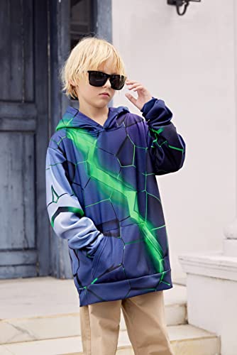 Uideazone Teenager Boys Green Hoodie Lightning Graphic Pullover Sweatshirt Long Sleeve Fleece Hoody Jacket With Pockets #TOP2