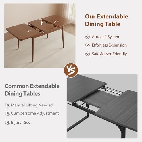 Solid Wood Extendable Dining Table for 4-8 People with Seamless Extension from 47.2 to 63 Inches, Easy Assembly, Expandable Tables for Small Spaces, Dining Room, Kitchen, Living Room, Walnut - Image 5