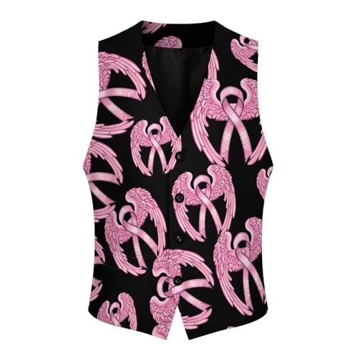 Breast Cancer Awareness Ribbon Men's Suit Vests Business Formal Dress V-Neck Waistcoat Tops with 2 Pockets4