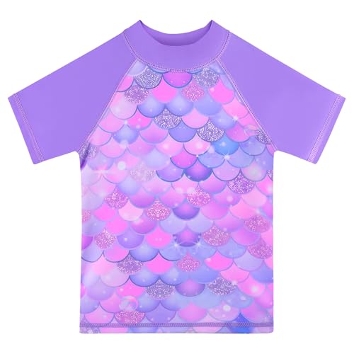 Image of BAOHULU Girls Rash Guard Swimsuit Two Piece Bathing Suit UPF 50+ Short Sleeve Summer Beach Swimwear Size 3-14 Years
