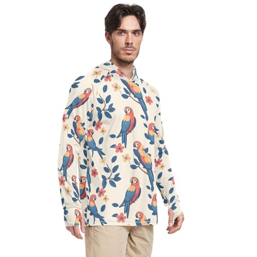 Cartoon Funny Macaw Neutral Mens Sun Shirts Protection Long Sleeve Clothing Hood Shirts UPF 50 + Beach Shirt S2