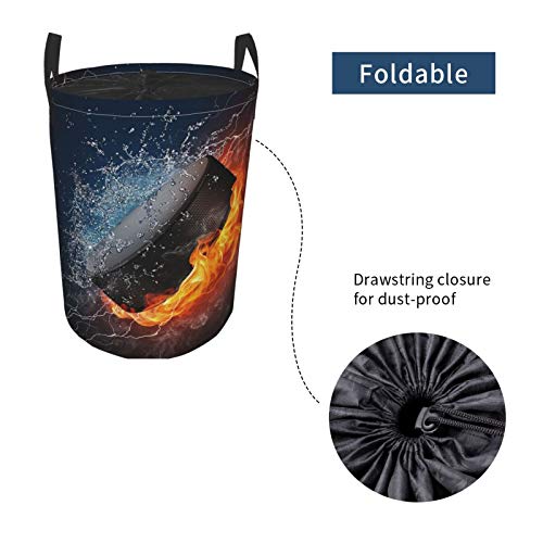 Janrely Large Round Storage Basket With Handles,Ice And Fire Hockey,Waterproof Coating Organizer Bin Laundry Hamper For Nursery Clothes Toys 21.5"X 16.5" #TOP5