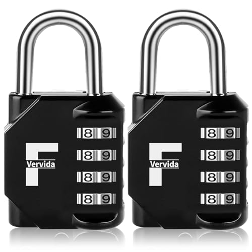 Image of Vervida Combination Padlock for Locker 4-Digit Combo Lock Outdoor Waterproof Padlock for Gym Locker Locks Luggage Lock Optional Letters-F, 2 Pack, Black-F