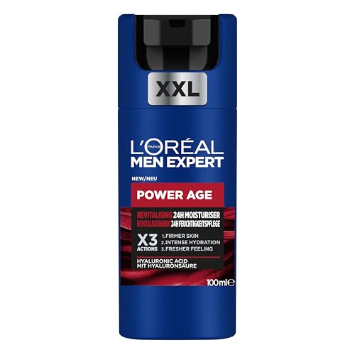 LOréal Mens Moisturiser Men Expert Power Age Anti Ageing Moisturiser Face Cream Hydrating & Revitalising With Hyaluronic Acid Designed for Ageing Dry & Dull Skin 100ml
