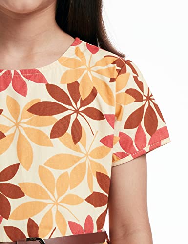Image of Amazon Brand - Jam & Honey Girl's 100% Soft & Pure Cotton Comfortable and Stylish Printed Woven Dress with Short Sleeves and Belt - Perfect for Every Occasion