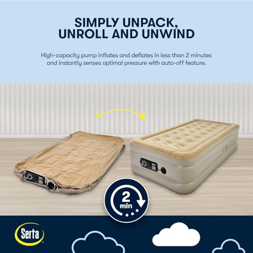 Image of Serta Raised Air Mattress with Never Flat Pump | Luxury Inflatable Mattress with Built in Air Pump to Ensure a Good Night's Rest | Heavy Duty Blow Up Mattress with Self Inflating Pump
