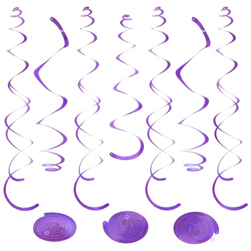 Image of 24 PCS Purple Hanging Swirl, Sparkle Ceiling Hanging Decorations, Plastic Streamer Party Decorations with Double-Swirls and Single-Swirls for Birthday Decorations,Halloween, Wedding, Graduation