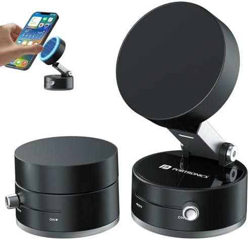 Portronics Hold X Magnetic Vacuum Suction Mobile Holder, Multiple Angle Adjustment, Retractable, Strong Magnetic Attachment, Compatible with iPhone & Android Phone for Car, Desk, Mirror, Glass(Black)