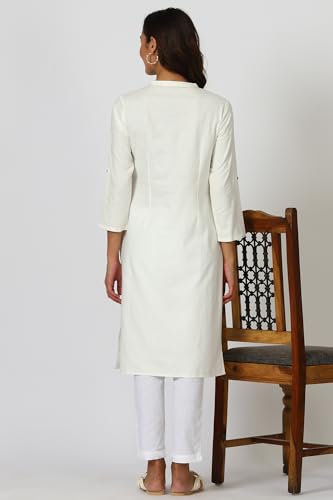 Image of W for Woman Lilac Mandarin Collar Cotton Blend Straight Kurta