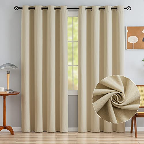 CUCRAF Verdunkelungsvorhänge, Leinenstruktur, 248 cm lang, für Schlafzimmer/Wohnzimmer, 100 % vollständig verdunkelnd, wärmeisoliert, Raumverdunkelung, Fenstervorhänge, 2 Paneele, Leinenfarbe Cover