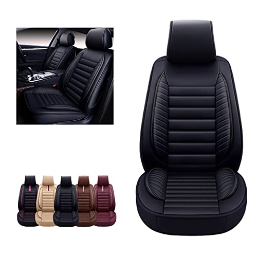 OASIS AUTO Car Seat Covers Premium Waterproof Faux Leather Cushion Universal Accessories Fit SUV Truck Sedan Automotive Vehicle Auto Interior Protector Front Pair (OS-001 Black)