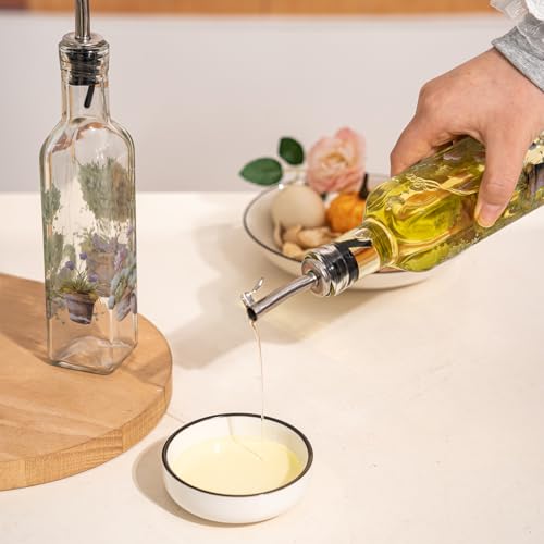 CEDAR HOME Olive Oil Bottle Set Glass Dispenser Vinegar Cruet 9oz. with Stainless Steel Leak Proof Pourer Spout for Cooking or Salad, Vegetables
